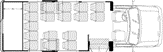 ameritrans 245 floorplan, 19 passenger with rear luggage