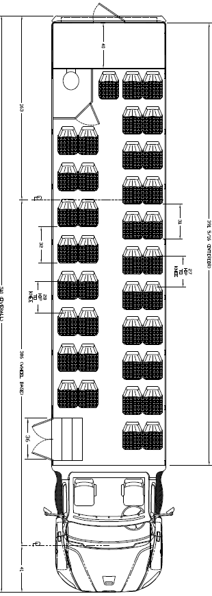 ameritrans 425 m2 freightliner floorplan, 41 passenger, rear luggage, restroom