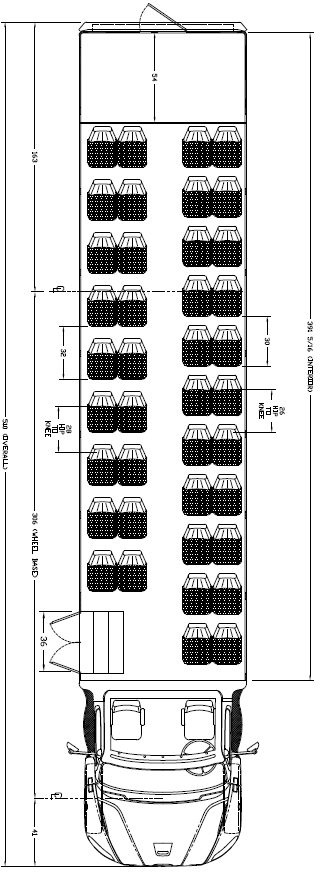 ameritrans 425 m2 freightliner floorplan, 42 passengers, rear luggage