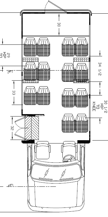 black 15passenger executive buses, floorplan