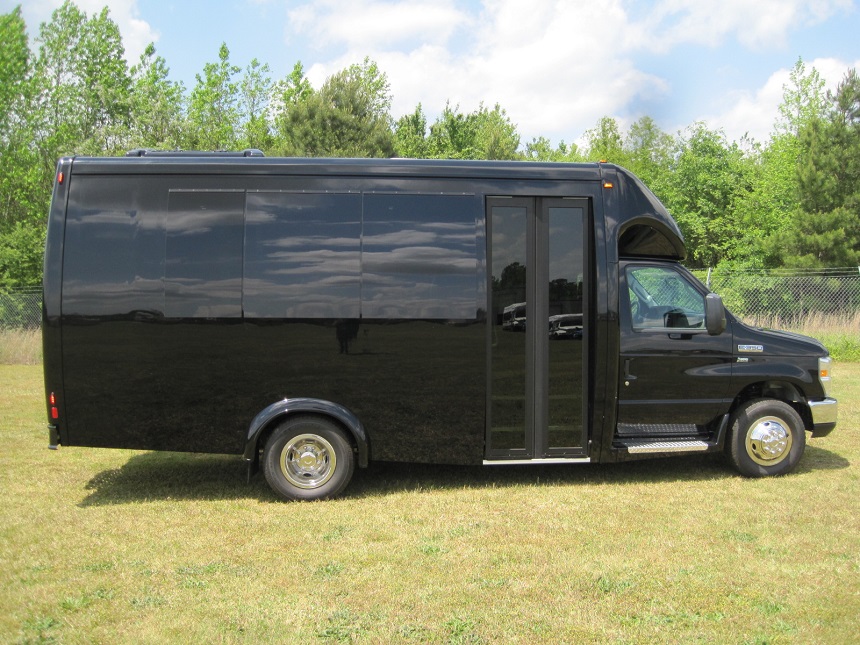 black 15passenger executive buses, rt