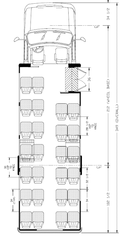 New Ameritrans 285 28 passenger buses for sale, floorplan