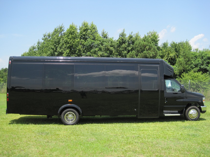 black 25 passenger executive bus, rt