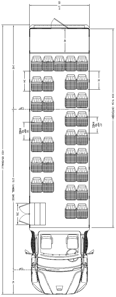 freightliner bus, ameritrans, floorplan
