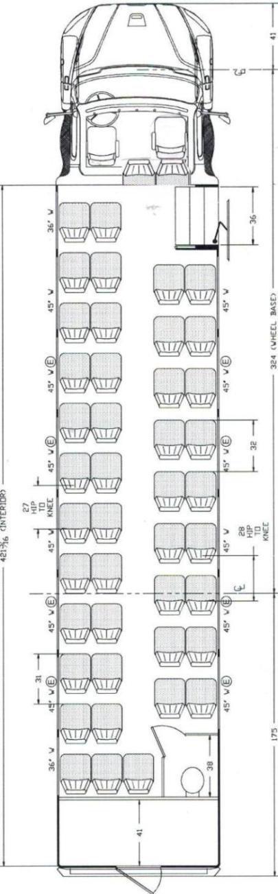 freightliner m2 45 passenger with restroom, floorplan