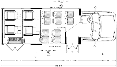 multi positionwheelchair lift buses, 15 passenger floorplan