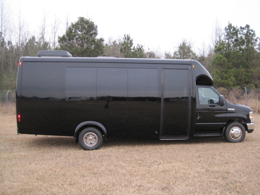 black 15passenger executive buses, rt