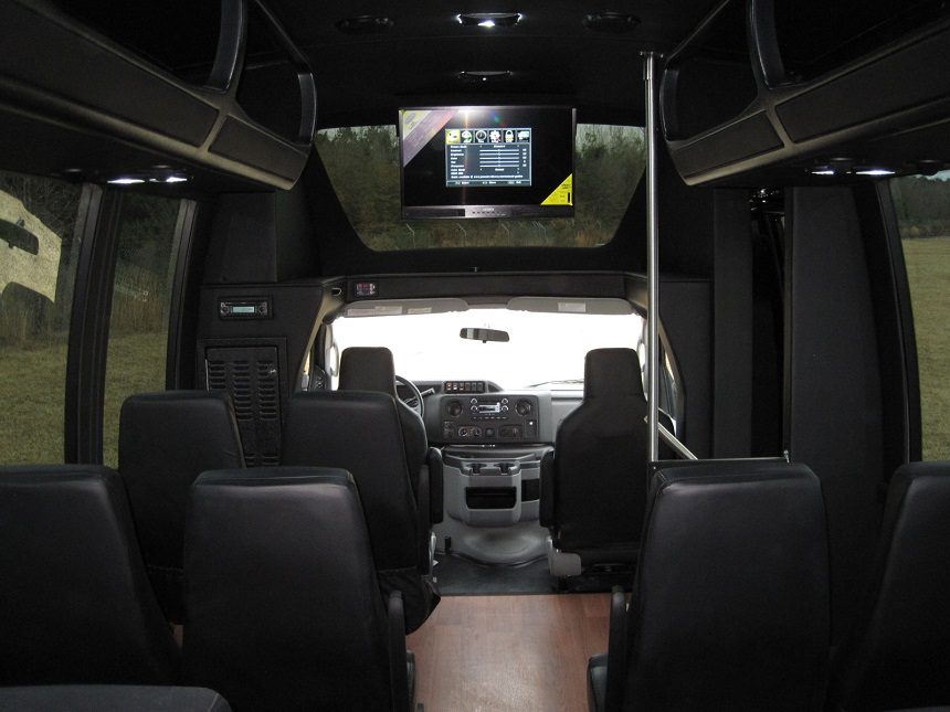 black 15 passenger executive buses, tv