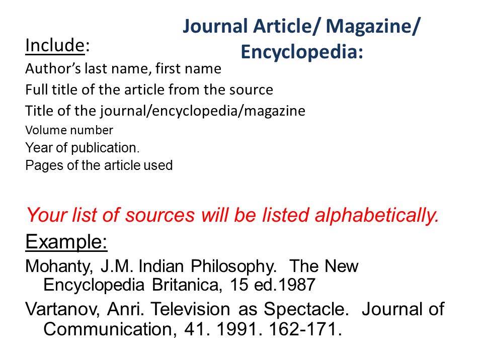 Bibliography for encyclopedia