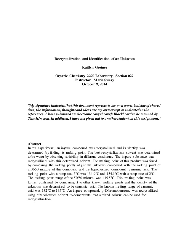 Crystallization lab report