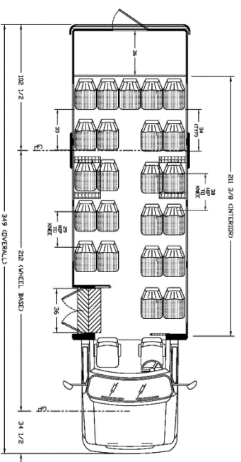 25 passengers with rear luggage, floor plan